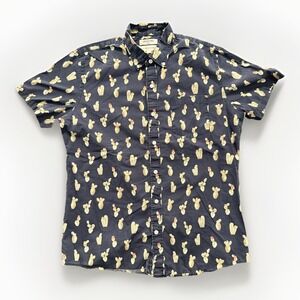 GoodThreads Short Sleeve Shirt Mens Med Blue Cactus AOP Poplin Standard Fit